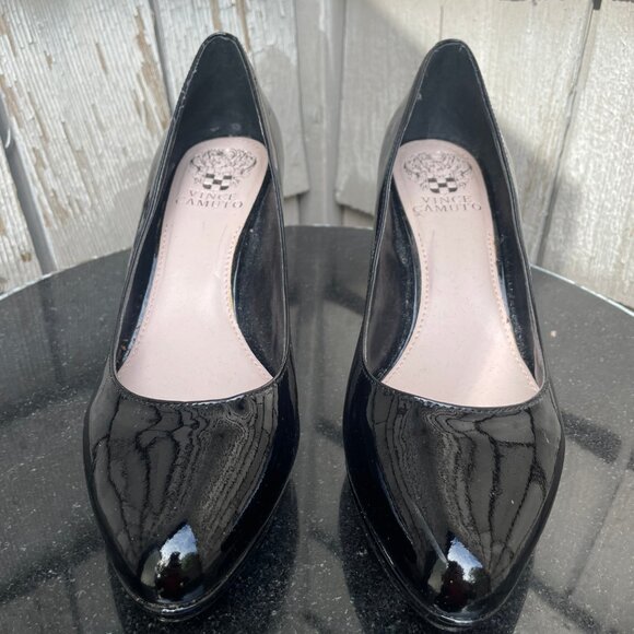 Vince Camuto Black Patent Leather High Heels Platform Dress Shoes 7.5M - Picture 2 of 9